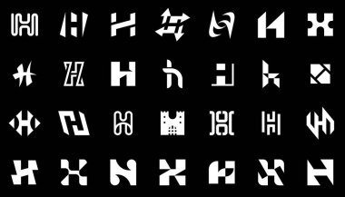 H. Geometrik soyut logoları olan soyut logo koleksiyonu. Simge tasarımı 