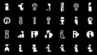 I. harfi ile soyut logo koleksiyonu. Geometrik soyut logolar. Simge tasarımı 