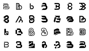 B harfli soyut logo koleksiyonu. Geometrik soyut logolar. Simge tasarımı 