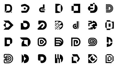 D harfli soyut logo koleksiyonu. Geometrik soyut logolar. Simge tasarımı 