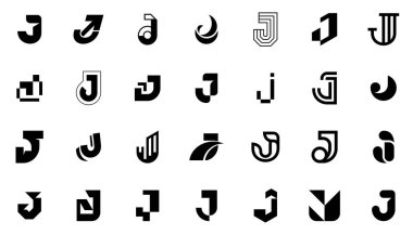 J. Geometrik soyut logoları olan soyut logo koleksiyonu. Simge tasarımı 