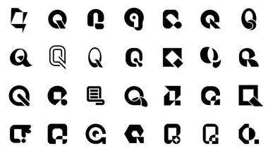 Q harfi ile soyut logo koleksiyonu. Geometrik soyut logolar. Simge tasarımı 