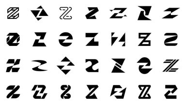 Z harfli soyut logo koleksiyonu. Geometrik soyut logolar. Simge tasarımı 