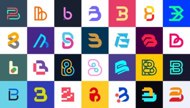 B harfli soyut logo koleksiyonu. Geometrik soyut logolar. Simge tasarımı 
