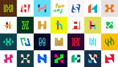 H. Geometrik soyut logoları olan soyut logo koleksiyonu. Simge tasarımı 
