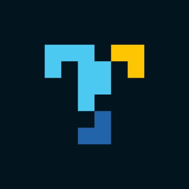 T harfi logosu. Simge tasarımı. Şablon elementleri Geometrik soyut logolar