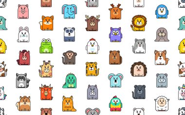 Hayvanlar ikonlarıyla kusursuz desen. Hayvan simgeleri ayarlandı. Simge tasarımı. Şablon ögeleri