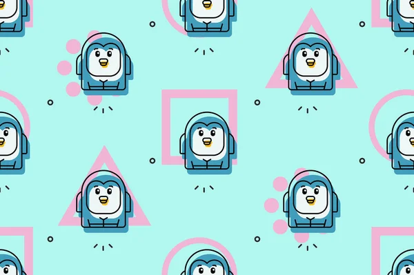 Seamless Pattern Penguins Icon Design Template Elements — Stock Vector