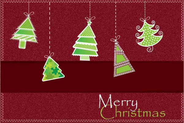 Vintage 3d pop-up green Christmas tree red background with text and space.Happy new year card.Holiday,celebrations vector illustration objects and ornaments — Stock Vector