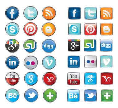 Simple social media network icons collection set in round and square design.Vector illustration buttons