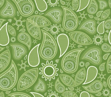 Beautiful seamless floral paisley folk green nature background.Intricate vector illustration design repeat pattern backdrop,wallpaper
