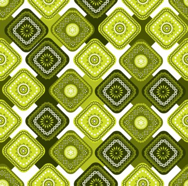 Beautiful seamless intricate geometric square border green nature background.Ornamental vector illustration design repeat pattern backdrop,wallpaper