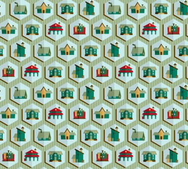 housess, vektör çizim ile Dikişsiz desen