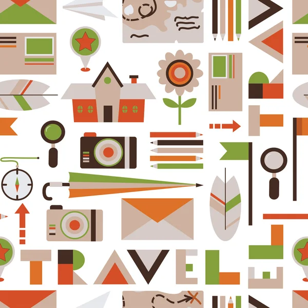 Seamless background from cute travel icons — Stock Vector