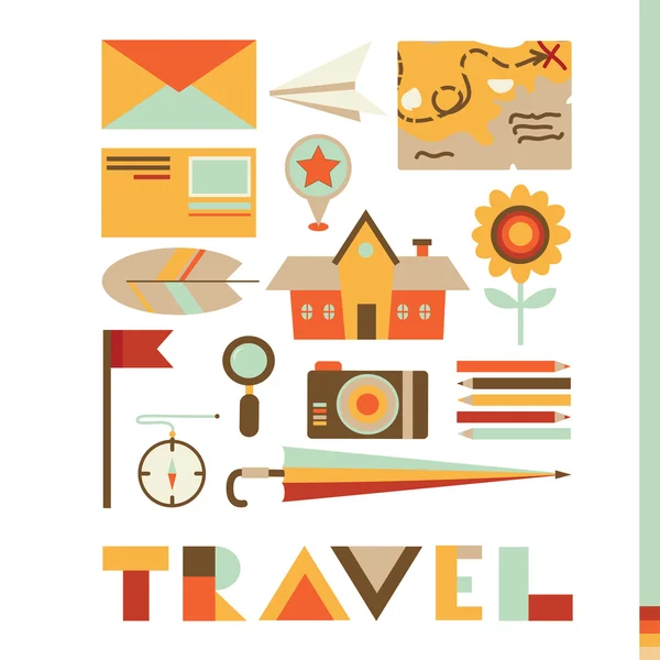 Set of cute travel icons — Stock Vector