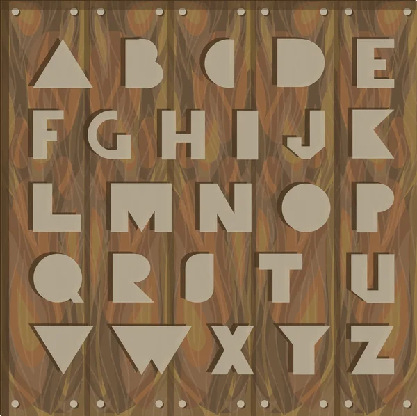 Alphabet sur texture bois — Image vectorielle