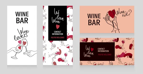 Set Von Vier Bannern Für Weinbar Und Weinliebhaber Einfach Linien — Stockvektor