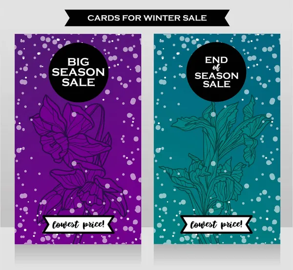 Conjunto Tarjetas Promocionales Para Las Ventas Invierno Temporada Adornos Florales — Vector de stock