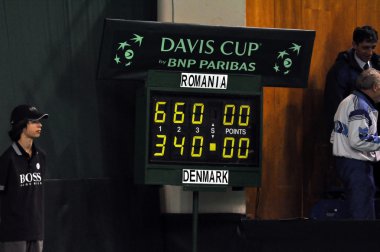 Davis cup, te final score of the match between Romania and Denmark, 2-0 clipart