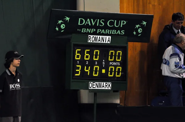 Davis cup, te final score of the match between Romania and Denmark, 2-0 — Stock Photo, Image