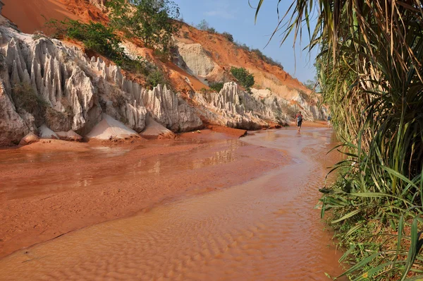 Rio vermelho entre rochas e selva, Mui Ne, Vietnã — Fotografia de Stock