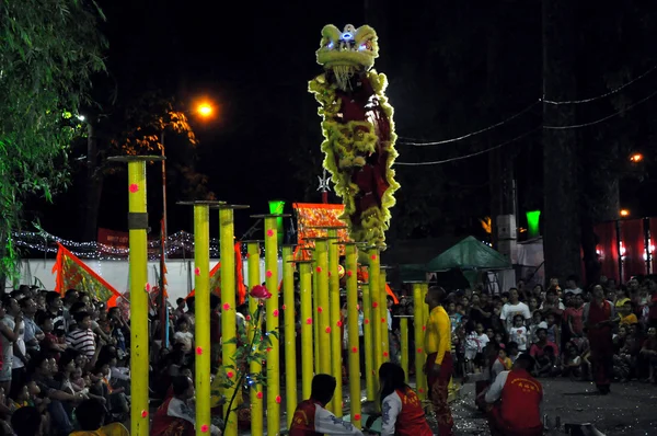 Tradiční vietnamské dračí tanec během festivalu tet Lunární Nový rok v ho či Minovo město, vietnam — Stock fotografie
