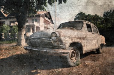 eski eski model araba, grunge kartpostal