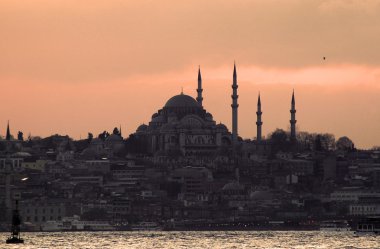 Sunset over Bosphorus, Sultanahmet in the background, Istanbul, Turkey clipart