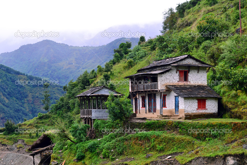 A gurung village in the Annapurna Sanctuary trail. Himalayas, Ne