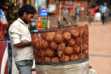Coconut seller in the street clipart