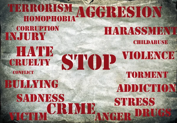 Stoppt das Symbol der Gewalt. rote Buchstaben auf Grunge-Hintergrund — Stockfoto