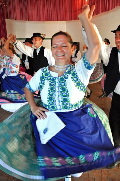 Folklore Dancers in Slovak clothes dancing — Stock Photo, Image