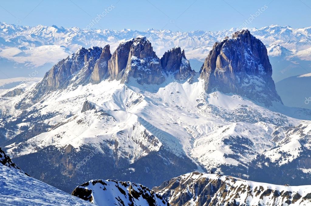 Winter view of snowy mountains in the Dolomites. Italy