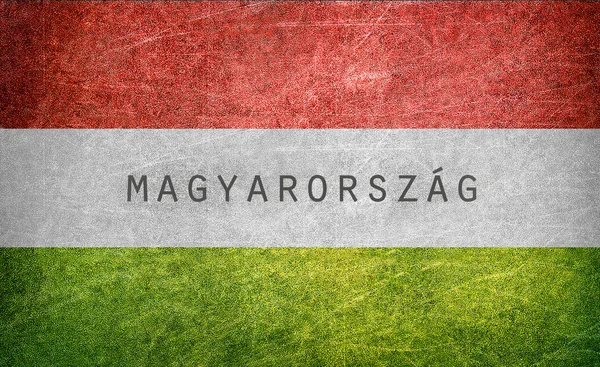 Flag of Hungary with the name of the country in Hungarian — Stock Photo, Image