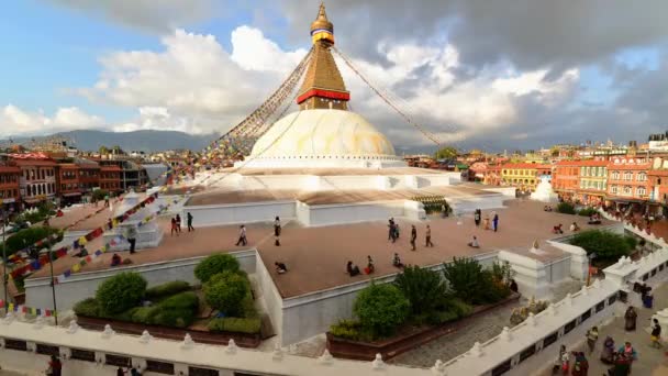 Upływ czasu - stupy boudhanath na zachód słońca. Nepal — Wideo stockowe