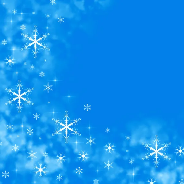 Blå bakgrund med snöflingor, utrymme för text — Stockfoto