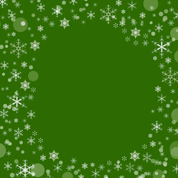 Jul grön bakgrund med snöflingor, utrymme för text — Stockfoto