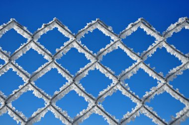 Kış geçmiş buz kristalleri tarafından örtülü bir kafes ile