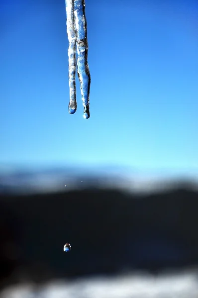 Appendere ghiacciolo su un tetto — Foto Stock