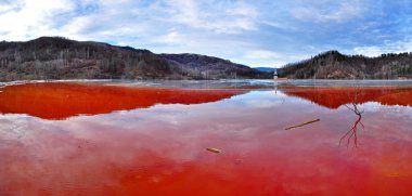 Environmental disaster. Panorama of a lake full with contaminate clipart