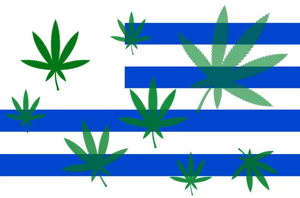 Flagge von Uruguay mit Cannabisblatt. Uruguay legalisiert als erstes Land den Handel mit Marihuana — Stockfoto