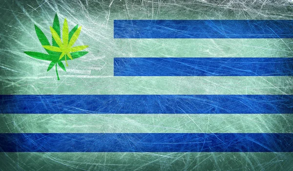 Grunge vlag van uruguay met een blad van cannabis. Uruguay wordt eerste land dat het legaliseren van marihuana handel — Stockfoto