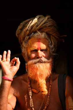 Kutsal sadhu adam dreadlocks ve boyalı yüzüne geleneksel: p