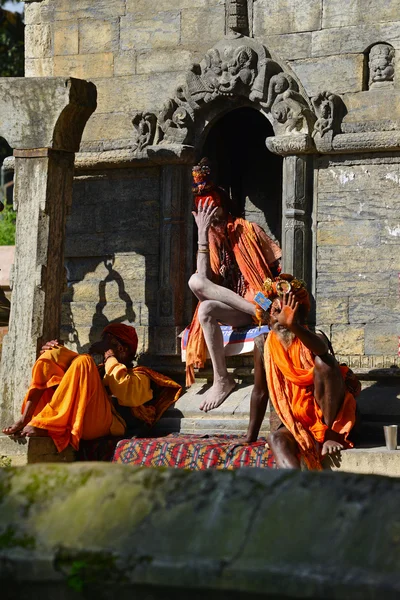 Holy Sadhu men with dreadlocks and traditional painted face in P — Stock Photo, Image