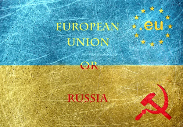 Eu gegen russland motiv auf der flagge der ukraine — Stockfoto