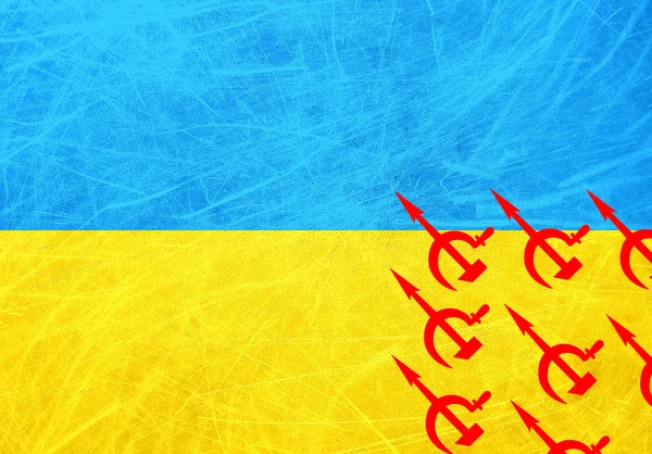 Bandiera Dell Ucraina Con Aerei Russi Che Simboleggiano Occupazione Della — Foto Stock