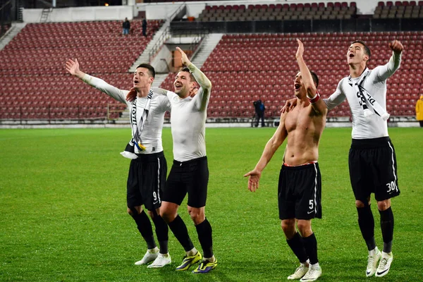 Pemain sepak bola merayakan kemenangan — Stok Foto