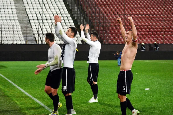 Jugadores de fútbol celebrando una victoria — Foto de Stock