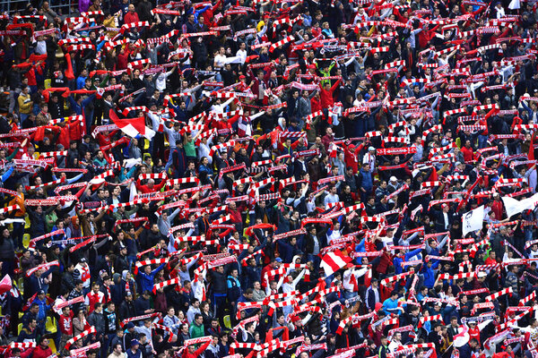 Crowd of soccer fans of Dinamo Bucharest