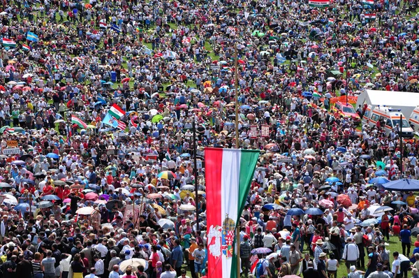 Multitud de peregrinos religiosos durante una celebración católica —  Fotos de Stock